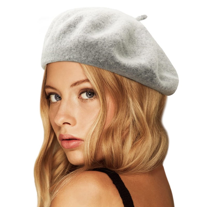 Wheebo Wool Beret Hat,Solid Color French Style Winter Warm Cap for Women Girls (Ashy Gray) - Image 1